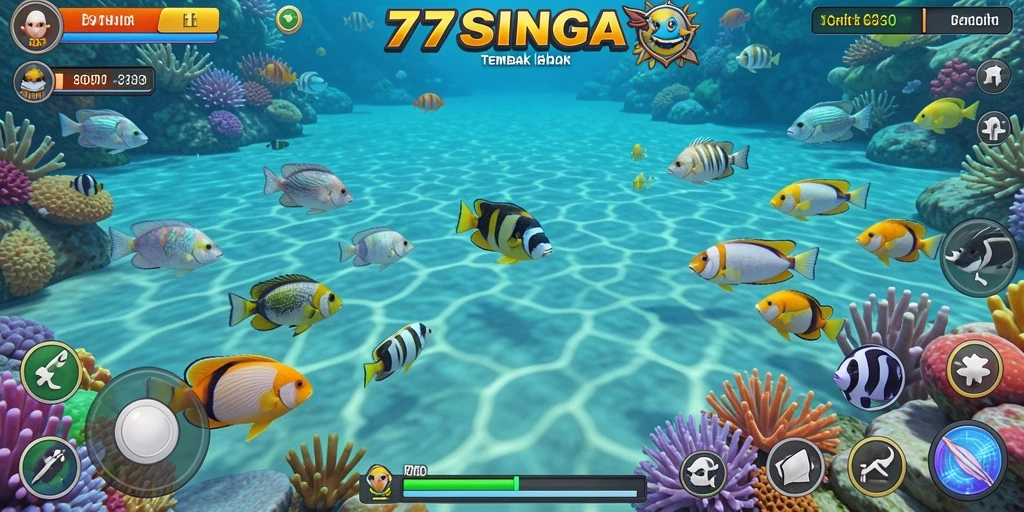 Tangkapan layar 77SINGA yang menunjukkan aksi tembak ikan yang seru.