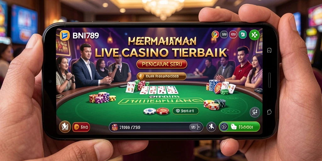 Tangkapan layar BNI789 menampilkan dealer nyata dalam permainan Live Casino yang menarik.