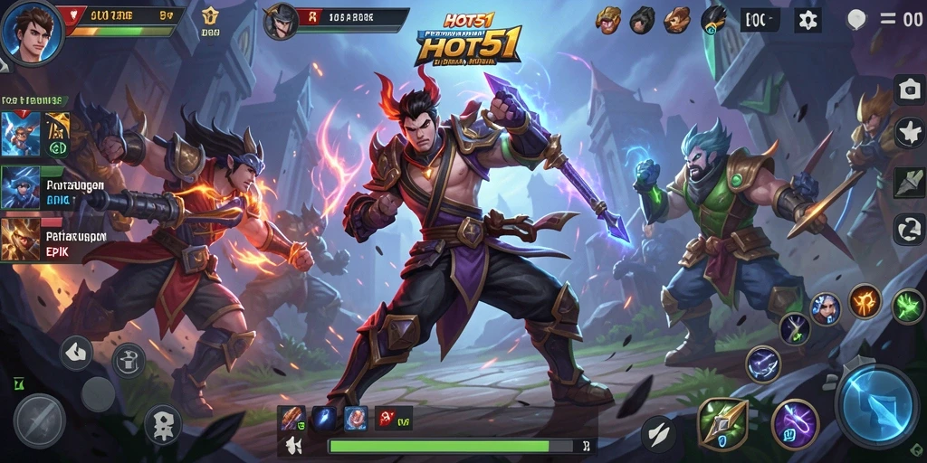 Screenshot HOT51 menampilkan aksi intens dalam pertempuran MOBA.