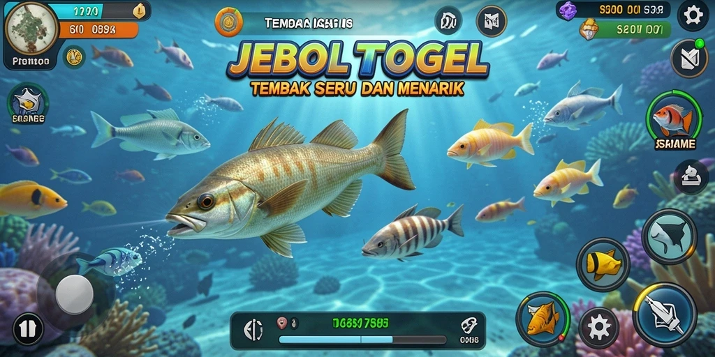 Screenshot gameplay seru dari JEBOLTOGEL menampilkan aksi menembak ikan.
