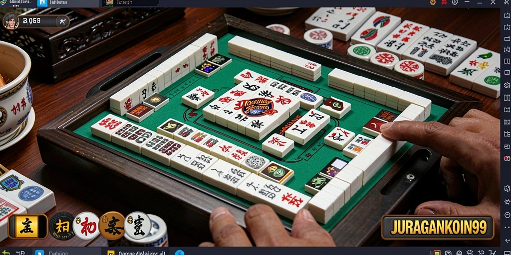 Screenshot gameplay JURAGANKOIN99 dengan tampilan Mahjong yang menarik.