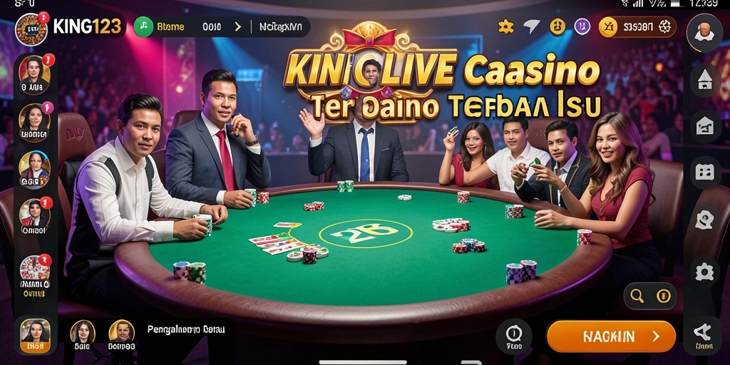 Screenshot utama KING123 menampilkan dealer sedang berinteraksi dengan pemain dalam permainan Live Casino.
