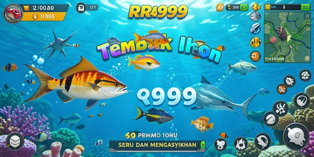 Screenshot gameplay RR999 menampilkan momen seru menembak ikan.