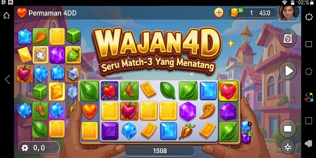Screenshot gameplay WAJAN4D menampilkan aksi mencocokkan objek berwarna.